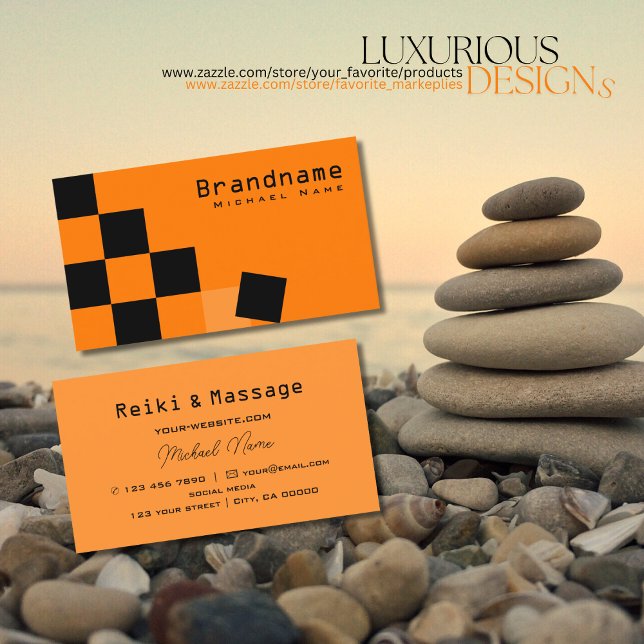 Stylish Orange and Black Chessboard Professional Business Card (Creator Uploaded)