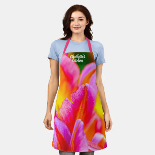 Stylish Orange And Yellow Tulip Flowers Apron
