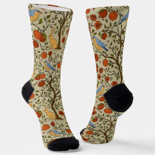 Stylish Orange Apples on Brown Trees Design Socks (Angled)