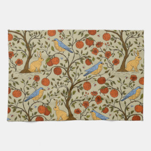 Stylish Orange Apples on Brown Trees Design Tea Towel