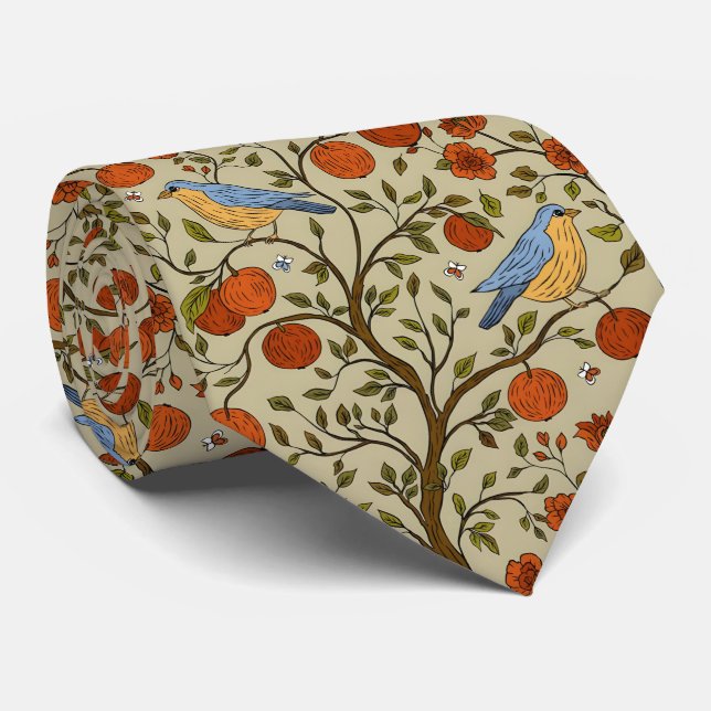 Stylish Orange Apples on Brown Trees Design Tie (Rolled)