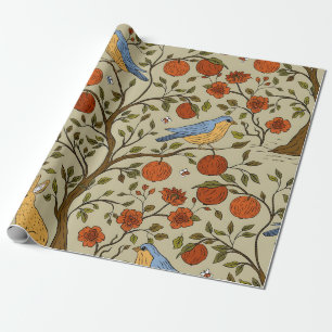 Stylish Orange Apples on Brown Trees Design Wrapping Paper
