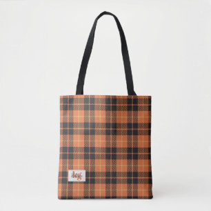 Stylish Orange & Black Fall Colour Plaid Shoulder Tote Bag