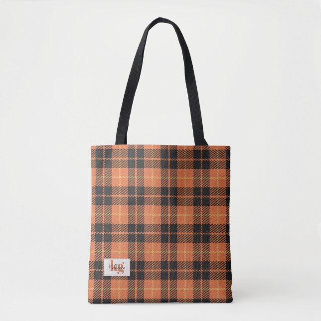 Stylish Orange & Black Fall Colour Plaid Shoulder Tote Bag (Front)