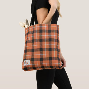 Stylish Orange & Black Fall Colour Plaid Shoulder Tote Bag