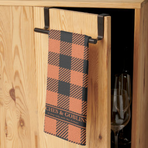 Stylish Orange & Black Fall Colour Plaid Tea Towel