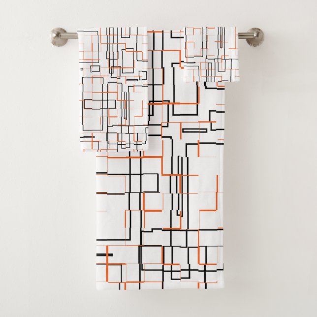 Stylish Orange Black Pattern Bath Towel Set (Insitu)