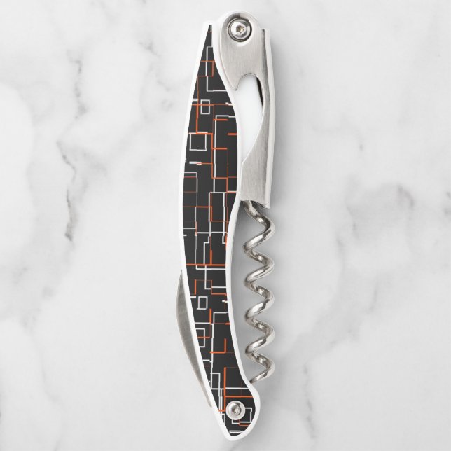 Stylish Orange Black Pattern  Square Wall Clock Corkscrew (Back)