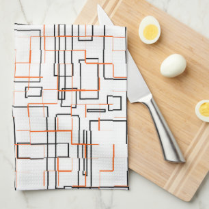 Stylish Orange Black Pattern Tea Towel