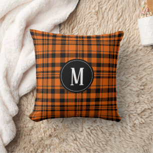 Stylish Orange Black Twill Plaid Design Pattern Cushion