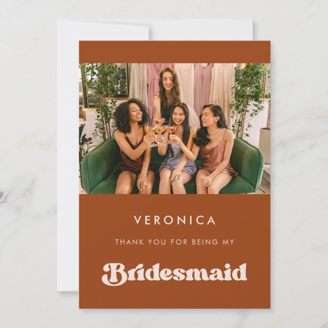 Stylish Orange Bridesmaid Thank you Photo card (Front)