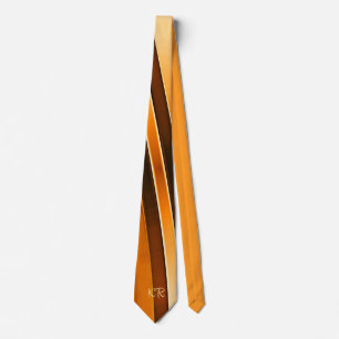 Stylish Orange Brown Abstract Stripes Initials Tie
