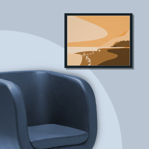 Stylish Orange Digital Art Beach Seascape Poster