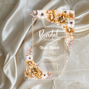 Stylish Orange Floral Bridal Shower Acrylic Invitations