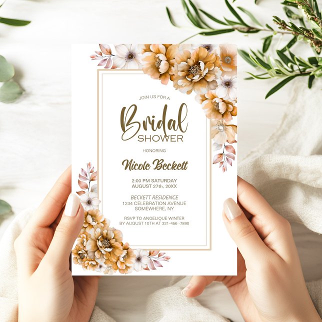 Stylish Orange Floral Bridal Shower Invitation (Creator Uploaded)