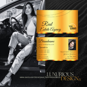 Stylish Orange Glamourous with Logo and Photo Luxe Business Card