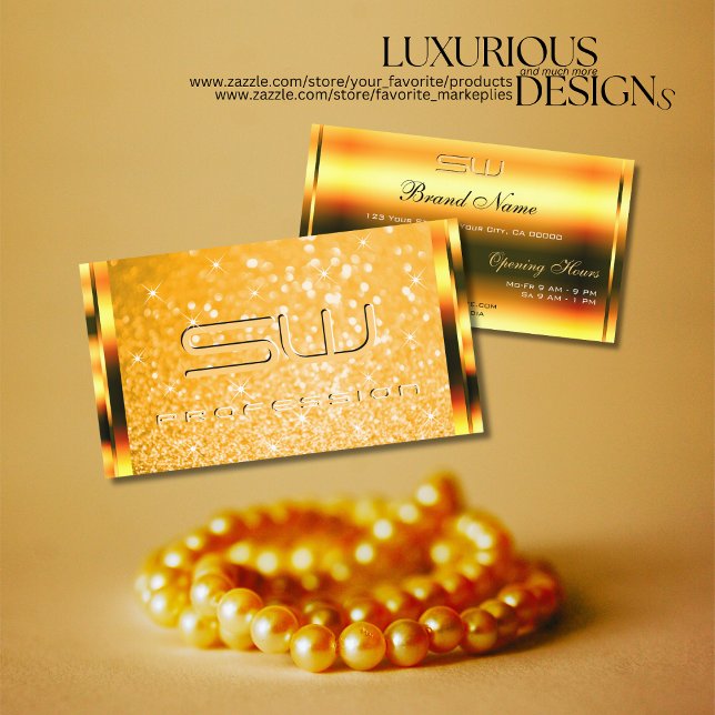 Stylish Orange Glitter Luminous Stars and Initials Business Card (Creator Uploaded)