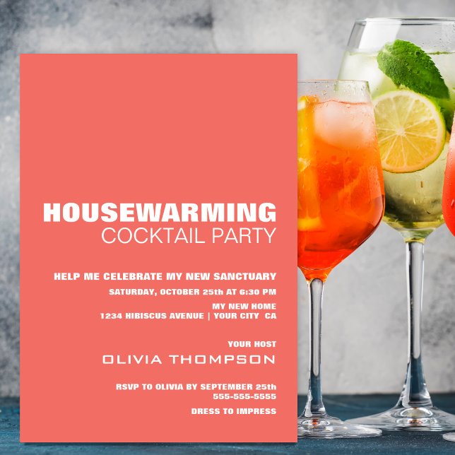Stylish Orange Housewarming Cocktail Party Invitation (Creator Uploaded)
