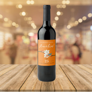 Stylish Orange Lily Retro Anniversary Floral Wine Label