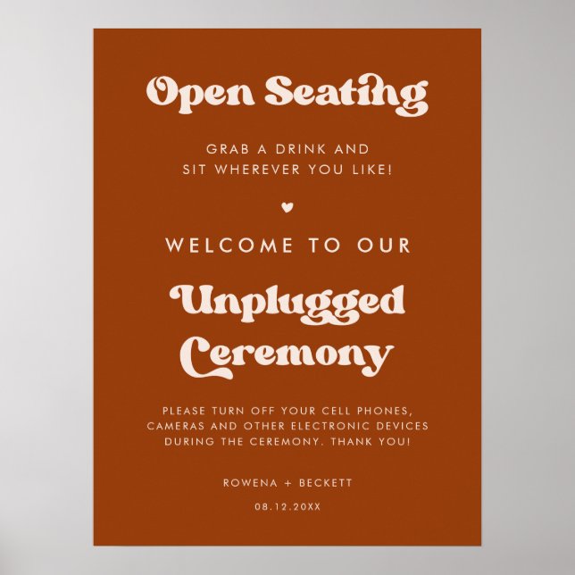 Stylish Orange Open seating Unplugged ceremony Poster (Front)