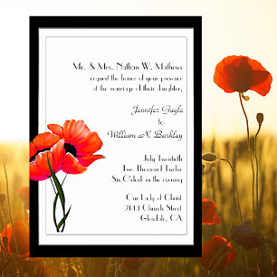 Stylish Orange Poppies Custom Wedding Invitation