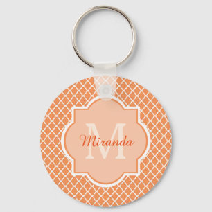 Stylish Orange Quatrefoil Monogram With Name Key Ring