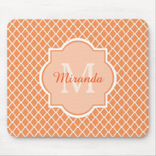 Stylish Orange Quatrefoil Monogram With Name Mouse Mat