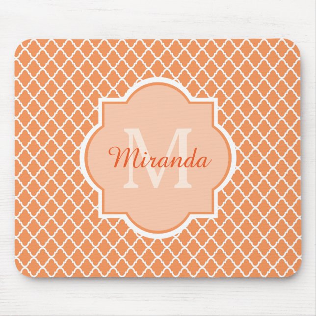 Stylish Orange Quatrefoil Monogram With Name Mouse Mat (Front)