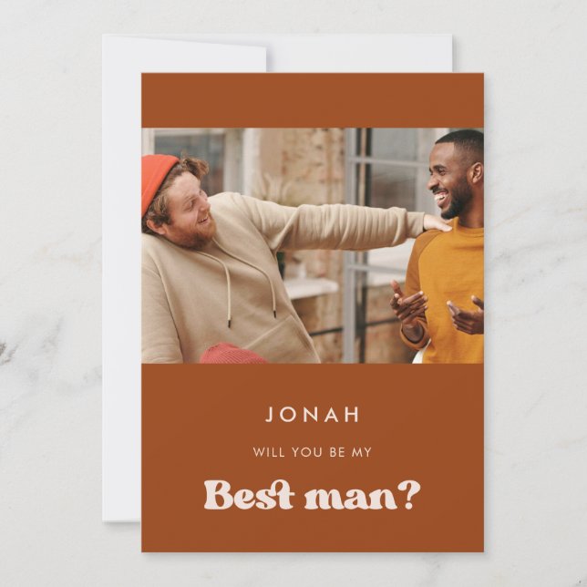 Stylish Orange Will you be my best man photo card (Front)