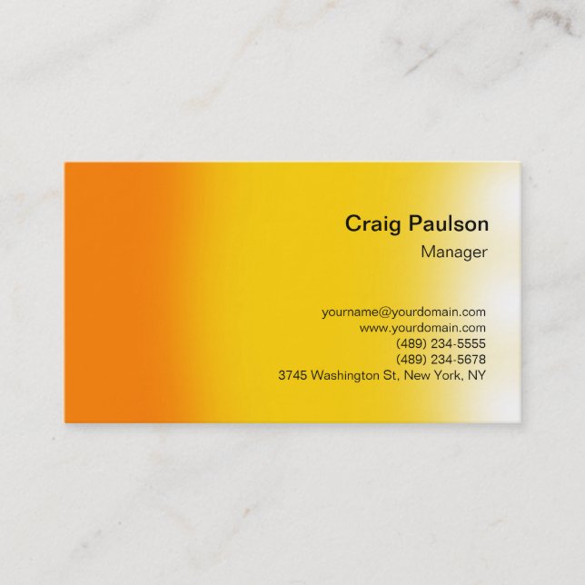 Stylish Orange Yellow Plain Simple Business Card (Front)