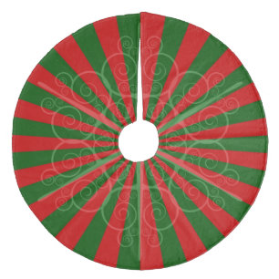 Stylish Ornate Snowflake on Red and Green Pattern Fleece Tree Skirt
