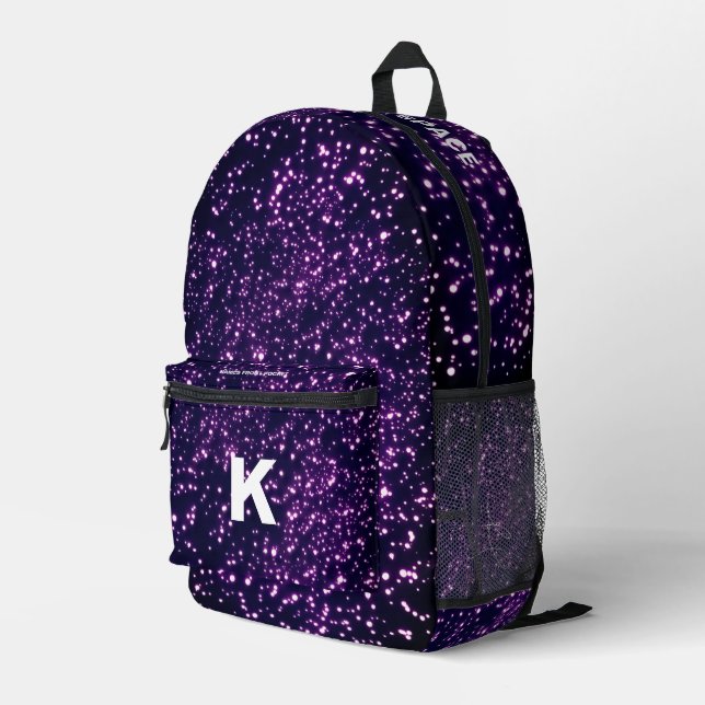 Stylish Outer Space Galaxy Universe Purple Printed Backpack (Back Corner Right)