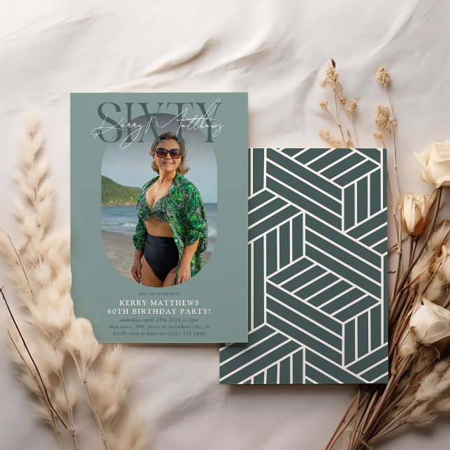 Stylish Oval Photo & Signature 60th Birthday Invitation (Creator Uploaded)