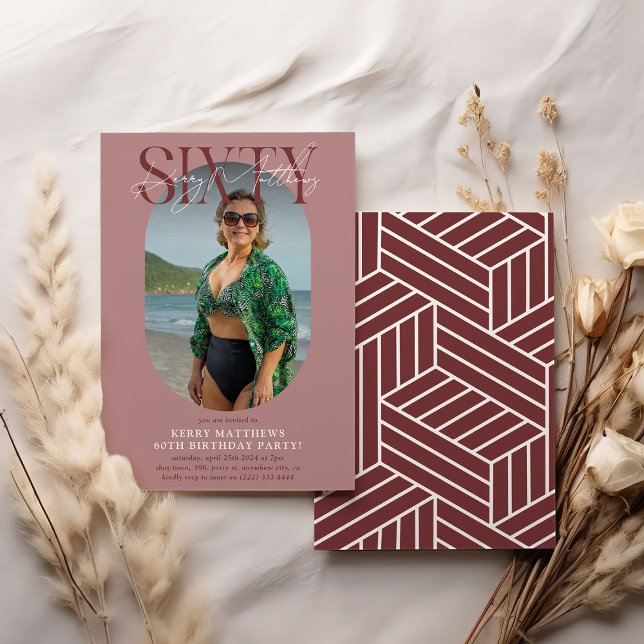 Stylish Oval Photo & Signature 60th Birthday Invitation (Creator Uploaded)