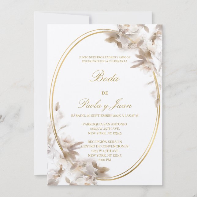 Stylish oval wedding invite in spanish (Front)