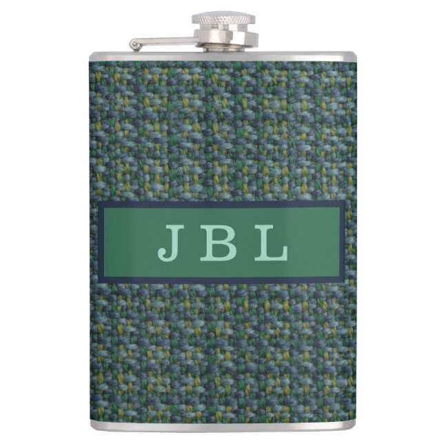 Stylish Oxford Tweed Monogram Hip Flask (Front)