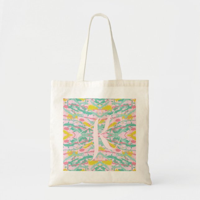 Stylish Paint Splash Monogrammed Tote Bag (Front)