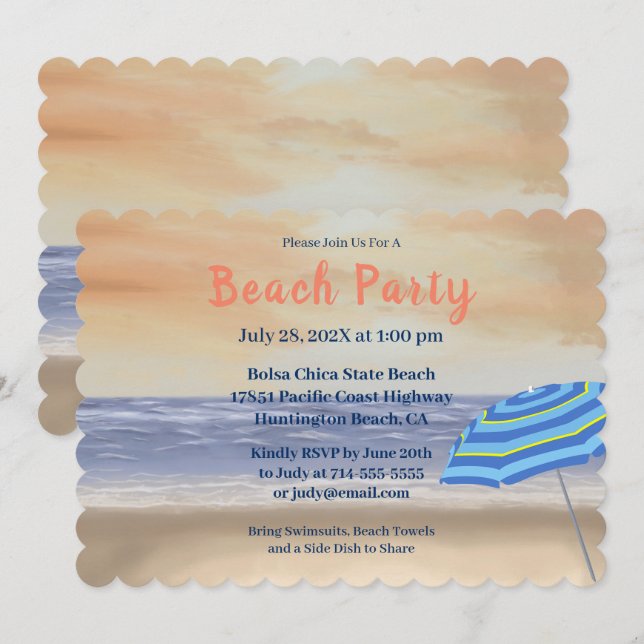 Stylish Painted Beach Party Invitation (Front/Back)