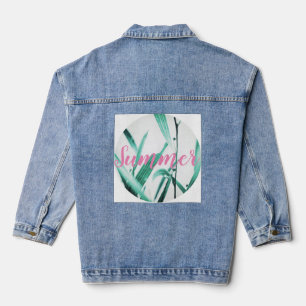Stylish Pale Green Plant Summer Vibes Denim Jacket