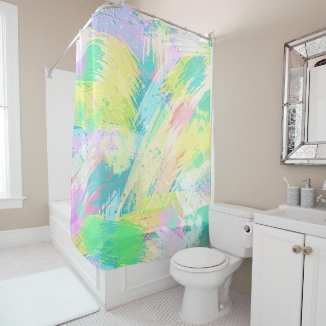 Stylish Pale Pastel Colours Abstract Art Shower Curtain (In Situ)
