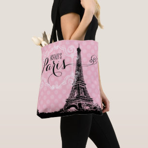 Stylish Paris Eiffel Tower Add Name and Monogram Tote Bag