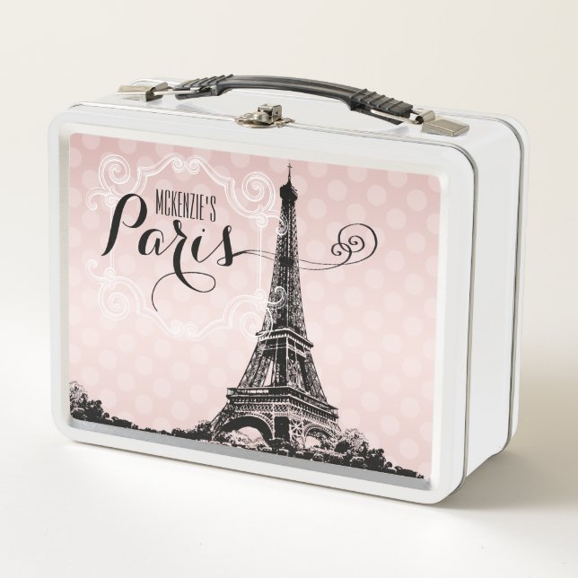 Stylish Paris Eiffel Tower Add Name Metal Lunch Box (Front)