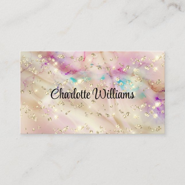Stylish Pastel Alcohol Ink Elegant Typography Gold Business Card (Front)