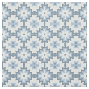 Stylish Pastel Blue Grey White Ikat Tribal Pattern Fabric