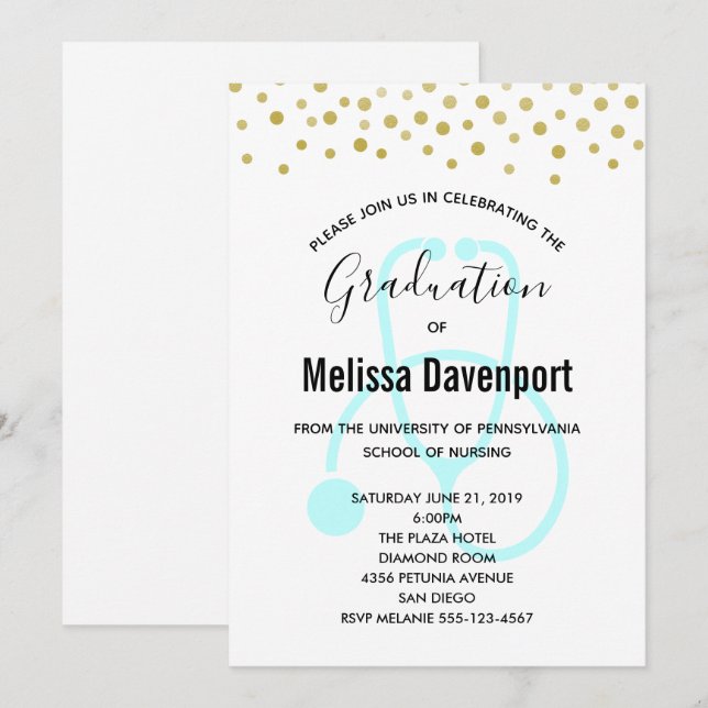 Stylish Pastel Blue St Nursing Graduate Invitation (Front/Back)