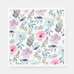 Stylish Pastel Blue Watercolor Flowers  Napkin