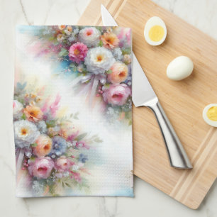 Stylish Pastel Colors Watercolor Aquarell Flowers Tea Towel