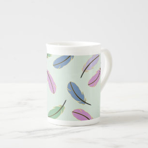 Stylish Pastel Feathers Pattern Bone China Mug