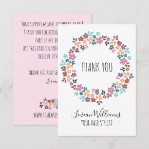 Stylish Pastel Floral Hair Style Flower Wreath Thank You Card