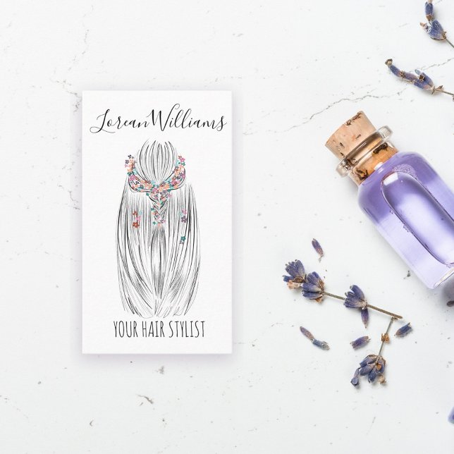 Stylish Pastel Hair Stylist Braid Hairstyle Flower Business Card (Creator Uploaded)